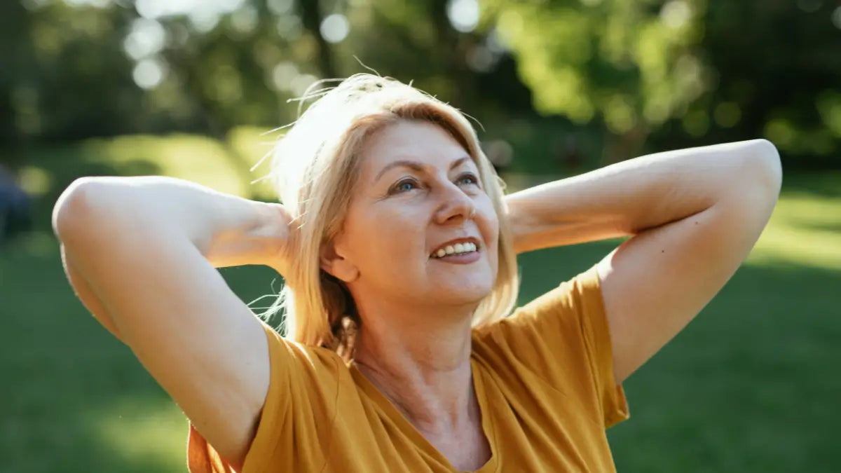 Woman over 40 practicing natural hormone balance through healthy lifestyle habits