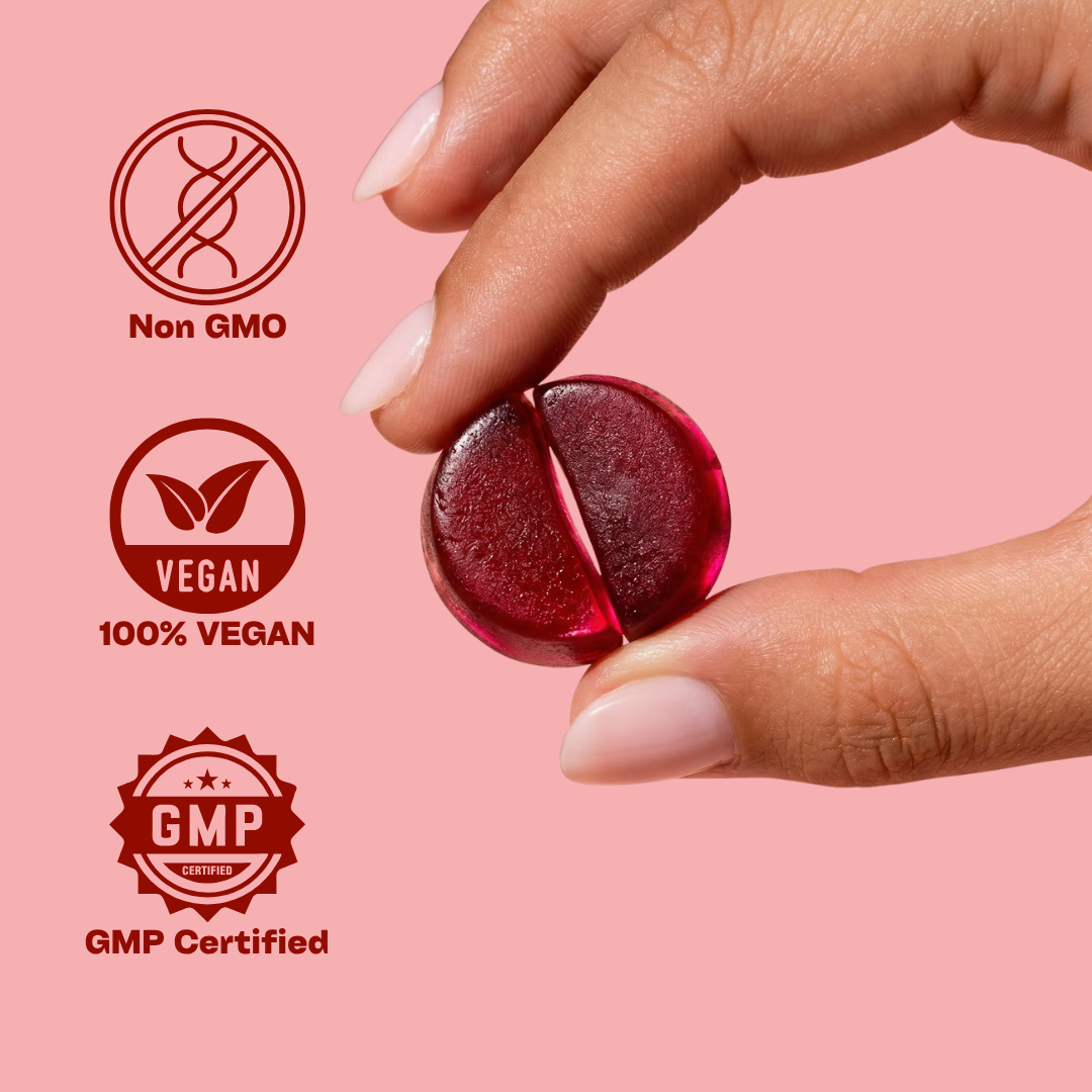 Verdawell The Cycle Gummy close-up showing vegan non-GMO GMP certified PMS support gummies for hormone balance and cramp relief